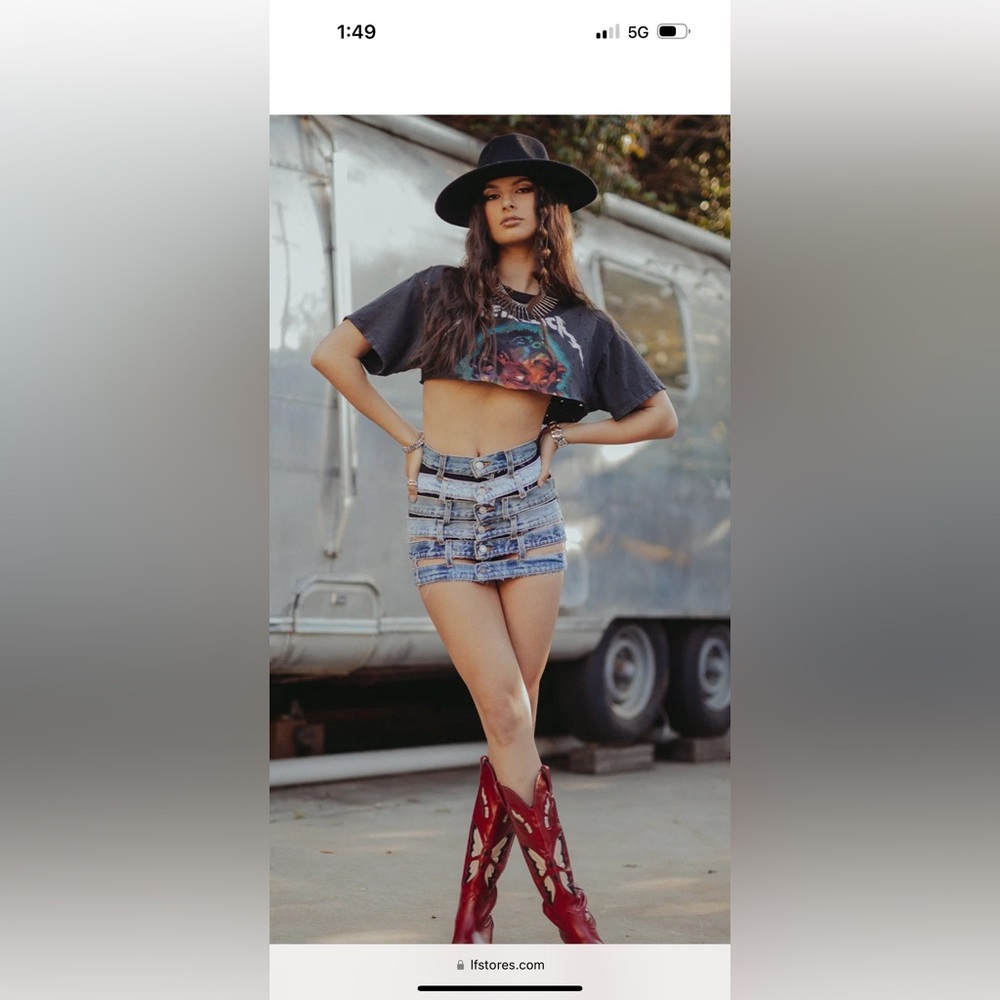 VINTAGE MULTI WAISTBAND DENIM SKIRT AND BANDEAU LF STORES